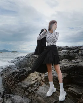 Femei fuste 2020 nou Microfibra Solid Volane Asimetrice Genunchi-Lungime Streetwear fusta Plisata Euro-America stil de designer