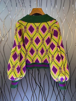2020 toamna și iarna noi femei rever culoare de potrivire de împletit, țesute V-neck mâneci pulover 1007