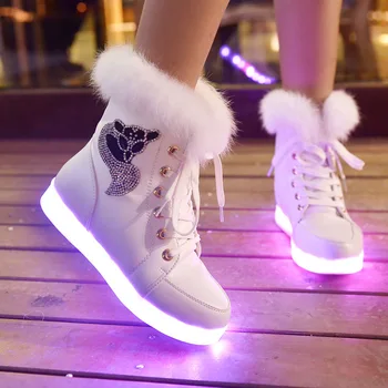 2020 cizme de Iarna pentru Copii, Femei Cizme cu Platforma Cadouri de Ziua Îndrăgostiților pentru Fete Blana de Iepure copii pantofi LED-uri Stralucitoare Adidași