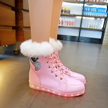 2020 cizme de Iarna pentru Copii, Femei Cizme cu Platforma Cadouri de Ziua Îndrăgostiților pentru Fete Blana de Iepure copii pantofi LED-uri Stralucitoare Adidași
