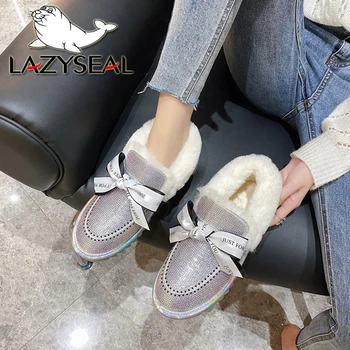 LazySeal Cristale Panglică Cizme De Zapada Pentru Femei Pantofi De Pluș Cald Cu Blană, Pantofi Cu Toc Plat Glezna Cizme Impermeabile Papuceii Botas Mujer