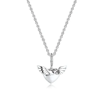 CKK Argint 925 Bijuterii Pavé Inimă & Aripi de Înger Colier Pentru Femei Cadouri Argint Pandantiv Original