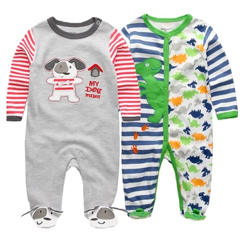 2piese/o mulțime de Nou-născut Footie Copil fată băiat haine cu maneca lunga de Bumbac imprimare Nou născut Roupas de pijama bebe 0-12 luni