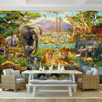 Personalizat Murală Tapet Rezistent La Apa Pădure Elefant Leu Animal De Fundal Decor Living Dormitor Camera Copiilor Fotografie Tapet