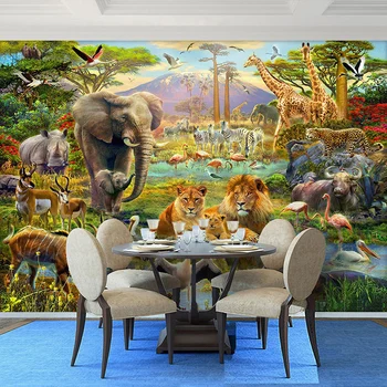 Personalizat Murală Tapet Rezistent La Apa Pădure Elefant Leu Animal De Fundal Decor Living Dormitor Camera Copiilor Fotografie Tapet