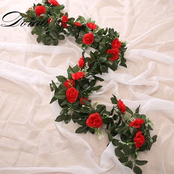 Mătase artificială a crescut de viță de vie de flori agățat de perete decor rattan fals plante frunze ghirlanda nunta romantic decor acasă