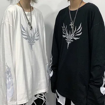 NiceMix stil Harajuku 3M reflectorizante print tee camasa topuri Toamna streetwear liber maneca lunga O-neck T-shirt femei barbati haine
