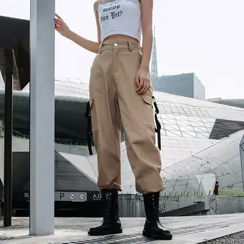 Femei de moda a lui Cargo Pantaloni Talie Mare Pantaloni Casual Pierde Militar în aer liber Buzunar Pantaloni Streetwear