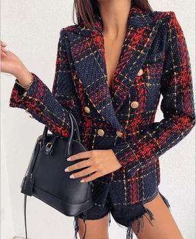 Femei jacheta Personalitate adânc V cu maneci Lungi solid colorDouble rânduri Sacou slim Formale de afaceri Elegant, haina de sus
