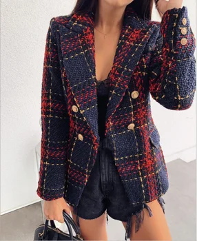 Femei jacheta Personalitate adânc V cu maneci Lungi solid colorDouble rânduri Sacou slim Formale de afaceri Elegant, haina de sus