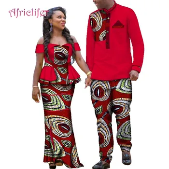 Cuplu Purta Haine Africane Plus Dimensiune Costume de Jos Prețul de Bărbați și Femei din Africa de Îmbrăcăminte de Modă Bazin Riche Îmbrăcăminte WYQ113