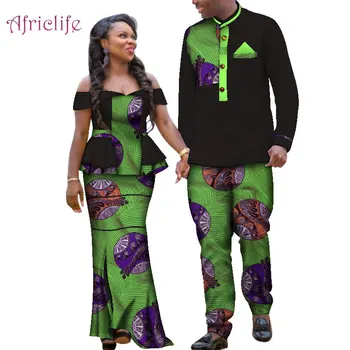 Cuplu Purta Haine Africane Plus Dimensiune Costume de Jos Prețul de Bărbați și Femei din Africa de Îmbrăcăminte de Modă Bazin Riche Îmbrăcăminte WYQ113