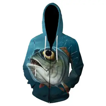 Hanorace de Toamna și iarna moda de imprimare 3D ascuțite gura pește mare cu fermoar hanorac casual Harajuku fermoar jacheta cu gluga