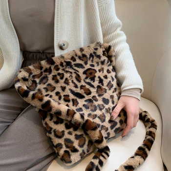 Moda Blană Geanta Femei Faux Blana Geanta Crossbody Faimosul Brand Leopard Saci de Imprimare Ghepard Umăr Saci pentru Femei Design de Pluș Portmonee