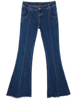 2020 primavara toamna femei de moda solid ciucure slab flare jeans elastic plus dimensiune blugi lungi pantaloni din denim Y679