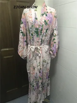 Femeile Boem V gât Flori Luminoase de Imprimare Mult Kimono-ul BOHO Tricou Etnice Siret Eșarfe Cardigan Vrac Bluza Topuri