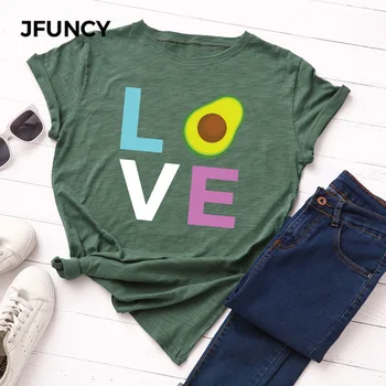 JFUNCY Plus Dimensiune Avocado Dragoste Print T-shirt Femei coreene Bumbac Tricou de Vara Tricouri Topuri cu Maneci Scurte Femeie Tricou Tricouri de sex Feminin