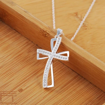 AGLOVER AAA Zircon Argint 925 Bine Crucea Pandantiv Colier Pentru Femei de Moda Bijuterii de Nunta Cadou