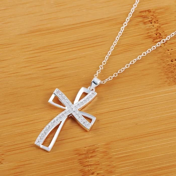 AGLOVER AAA Zircon Argint 925 Bine Crucea Pandantiv Colier Pentru Femei de Moda Bijuterii de Nunta Cadou