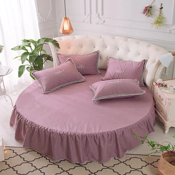 Bumbac Pur Pat Rotund fusta foaie de formă Rotundă Europeană Stil Culoare Solidă Cuvertura de pat Pentru Diametru 200cm 220cm