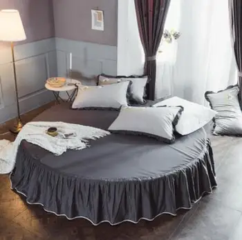 Bumbac Pur Pat Rotund fusta foaie de formă Rotundă Europeană Stil Culoare Solidă Cuvertura de pat Pentru Diametru 200cm 220cm