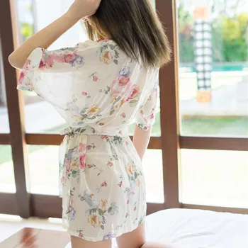 Femeile Pijamas Rochie De Somn Print Camasa De Noapte De Sex Feminin Scurt Mâneci Șifon Kimono-Halat Set Lenjerie Mini Rochie De Noapte De Vară Cămășuță De Noapte
