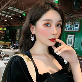 Exknl Mare Bowknot Picătură Cercei Femei Rotund 2020 coreene culoare de Aur Simulate perla Timp de Mireasa Bijuterii Mireasa Petrecere Cercei