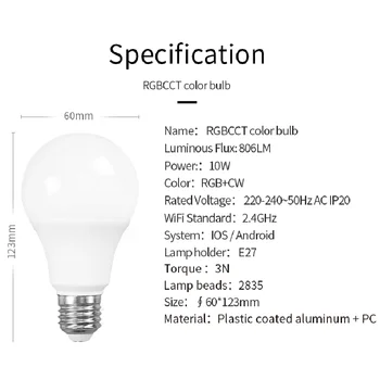 Lonsonho eWeLink Wifi Inteligent Bec Lampa Led E27 10W RGB+CW Dimmerable Timer Telecomanda Wireless Alexa de Start Google