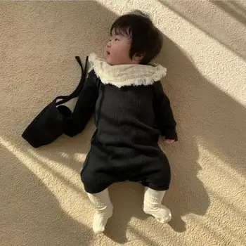 INS Toamna Scurtă Bebes Groapă cu dungi Bodysuit Pierde Copilul Romper+capac set Solid de Copii Fete Băiat Romper Japonia, Coreea de Haine pentru Sugari