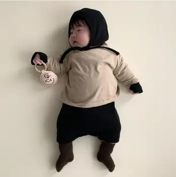 INS Toamna Scurtă Bebes Groapă cu dungi Bodysuit Pierde Copilul Romper+capac set Solid de Copii Fete Băiat Romper Japonia, Coreea de Haine pentru Sugari