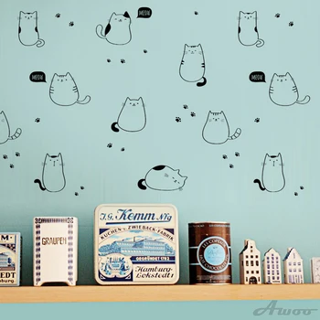 Desene animate Nordic 9pcs/set salut pisici Perete Tapet Autocolant Mobila Cabinet Decal Copii baby Room Decor Decor Acasă