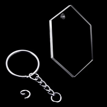 1 set Acril Transparent Disc și Lanț Cheie Hexagon & 1 set Rulment Cârlige cu brelocuri și Franjuri pentru brelocuri