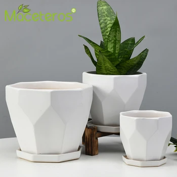 Noua Creatie Simplu Poligonale Ceramice Ghiveci Vine Cu Tava De Balcon Ghivece Cu Plante Verzi Gradinarit Plantat Decor Acasă