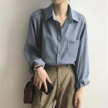 Haine de toamna Pentru Femei 2020 Moda coreeană Liber Albastru Femei Bluză Neagră cu Mâneci Lungi pentru Femei Tricou Top Camasa Blanche Femme