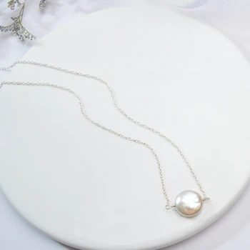 ASHIQI Naturale de apă dulce pearl Argint 925 Colier 12-13mm Butonul de forma perla Bijuterii Pentru femei