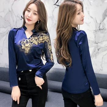 Coreeană Broderii Florale Subțire de Bază tricou de Vara cu Maneca Lunga Casual T-shirt pentru Femei Vintage Elegant Doamnelor tricou T07202B