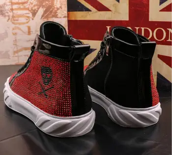 De înaltă Calitate Moda Barbati High Top Stil Britanic Pantofi Barbati stras de Cauzalitate Pantofi de Lux Roșu Negru Jos cauciuc Pantofi pentru bărbați