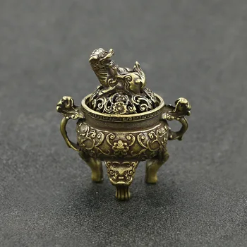Alama Antic Trei Picioare Qilin Cap Cădelniță Arzător Mini Ornamente Antice Chineze ia Cădelniță Capac Cupru Solid Ceai Birou Decor