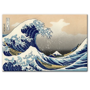 Marele Val pe Kanagawa Panza Picturi Japoneze Celebre Panza Printuri de Arta Reproduceri Valuri Poze de Perete Home Decor de Perete