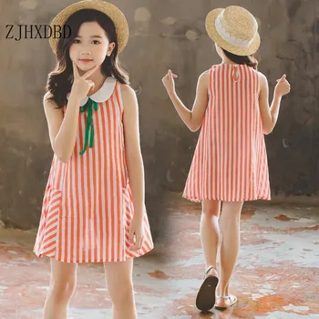 Vara 2020 coreean Copii Fată Dress fără Mâneci Ciufulit Copii Haine Roz Galben Verde Rochii Casual Copil Drăguț O-linie