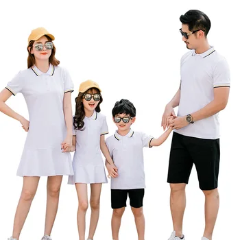 Familie de potrivire haine de vară, tatăl, fiul polo tricou fete dress cel mai bun prieten tricouri mami și mi-rochii de potrivire a două utilaje