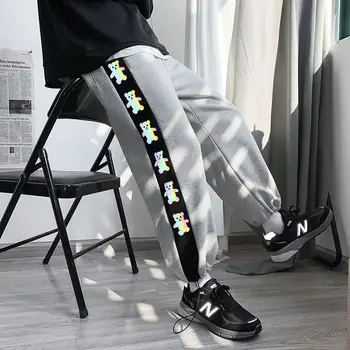 HOUZHOU Plus Dimensiune pantaloni de Trening Femei de Moda de Iarnă 2020 Reflectorizante Urs de Imprimare Joggeri Femei Vrac Supradimensionat Streetwear Pantaloni