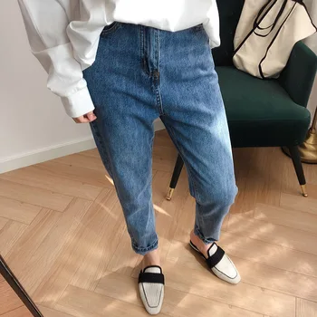 Mare waisted Slăbire Blugi Femei 2019 Începutul Toamnei Nou Stil Direct-Cut Glezna-lungime Pantaloni Skinny