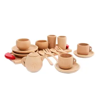 1Set de Lemn Tacamuri Instrumente de Ceai Ceașcă de Ceai Ceai de Partid Jucărie Joc casă de Păpuși în Miniatură Bucatarie Tacamuri Accesorii pentru Copii