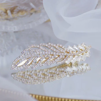 Coreea Rafinat Cristal Zirconia Pană Ac de păr Hairgrips 14k Aur Real accesorii de Par Drăguț Pandantiv Bijuterii