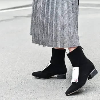 ZVQ Femei Pantofi de Iarna Noua Moda a Subliniat Toe din Piele Glezna Cizme în aer liber Cald Mijlocul Tocuri de Dimensiunea Plus Pantofi Picătură de Transport maritim
