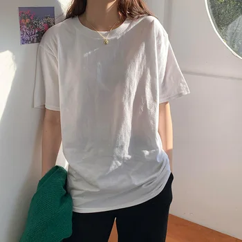 Moda Alb cu mânecă Scurtă T-shirt Femei Primavara Haine de Vară 2021 Nou Liber din Bumbac, Tricou Femei Top 230A