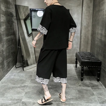 Kimono japonez Plus-dimensiuni Bărbați Pantaloni cu mânecă Scurtă T-shirt Suit Bărbați Japonia Imprimate pantaloni Scurți Cardigan Harajuku Haine Stabilește Noi