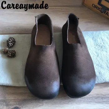 Careaymade-Nouă primăvară&vară de sex feminin literatură și artă lucrate manual retro rotund papusa leneș pantofi,de mică adâncime mică femei pantofi de piele