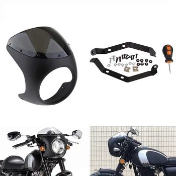 Motocicleta Farurilor Fata Carenaj Ecran Retro Cafe Racer Stil Universal Parbriz Se Potrivesc De 7 Inch Cap Lumina, Negru De Fum